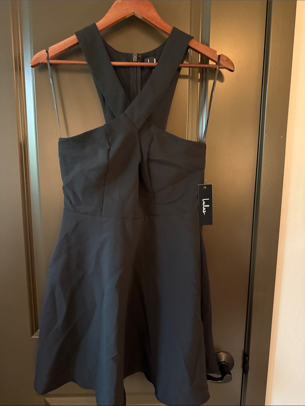 Lulu's Black Cross-Fromt Fit & Flare Mini Dress